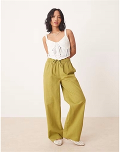 Брюки Petite из льняного материала с застежкой-молнией оливкового цвета Asos design