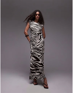 - Белое платье миди с вырезом-лодочкой и принтом зебры Mango