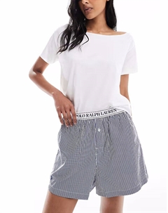 Полосатые шорты-боксеры темно-синего цвета с логотипом на поясе Polo ralph lauren