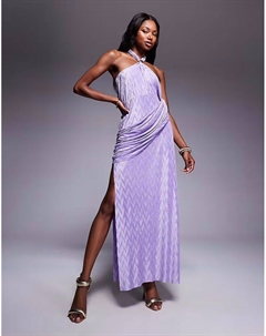 Платье макси с драпировкой и фактурной завязкой на шее от сиреневого цвета Asos design