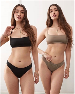 Комплект из 2-х купальников-бандо в будние дни черного и кротового цветов Weekday