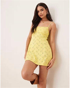 Платье-комбинация мини с ажурным узором в цвете банановый кремовый желтый Free people