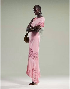 Платье миди с рукавами-крылышками и кружевной отделкой розового цвета Asos design