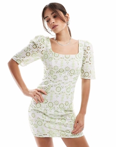 Платье-мини с квадратным вырезом, вышитое шитьем белого и зеленого цвета Collective the label