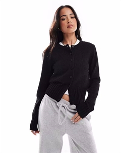 Вязаный фактурный кардиган с круглым вырезом черного цвета Asos design