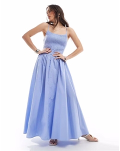 Присборенное платье макси на бретельках с v-образным вырезом и юбкой-рюшами синего цвета 4th & reckless