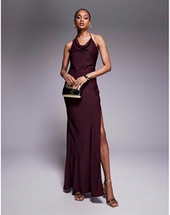 ASOS DESIGN Высокое атласное платье мидакси на асимметричных бретелях с разрезом темно-вишневого цвета Asos tall