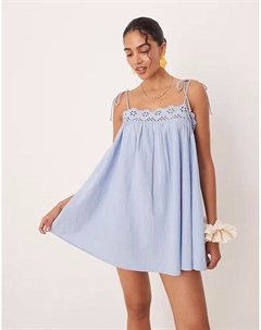 Пляжное мини-платье Fern с отделкой ришелье в цвете «ледяной голубой» Asos design