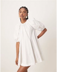Мини-платье из хлопкового поплина белого цвета с рукавами-фонариками Asos design