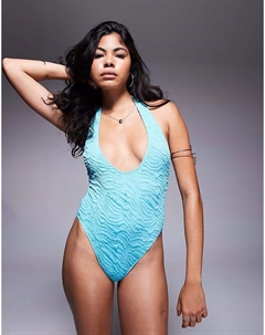 Maria текстурированный купальник с халтер-воротником бирюзового цвета Asos design