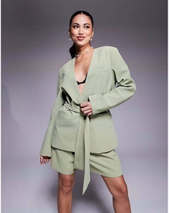 Пиджак без воротника фисташкового цвета с поясом-завязкой, комплект Asos design