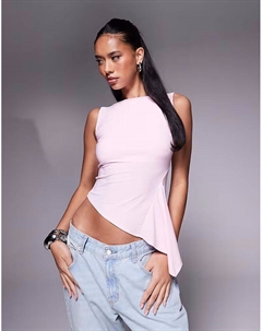 Топ с вырезом-лодочкой и сборкой-годе пастельно-розового цвета Asos design