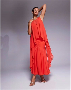 Платье макси с глубоким вырезом и косой бейкой, шифоновым верхним слоем и годе ярко-красного цвета Asos design