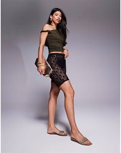 Короткие облегающие леггинсы с кружевом черного цвета - ЧЕРНЫЙ Asos design