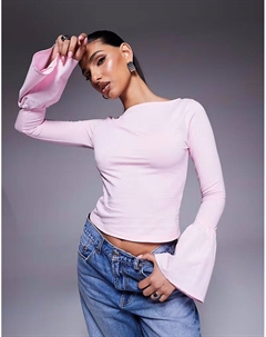 Топ из поплиновой смеси с рукавами-колокол пастельно-розового цвета Asos design