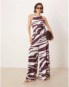 Комбинезон с асимметричной застежкой-халтер и принтом зебры Asos design