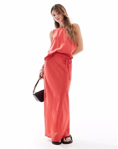 Юбка миди из льняной смеси косого кроя красного цвета Asos design