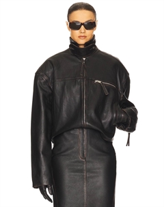 Кожаный пиджак оверсайз, black distressed Helsa