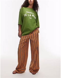 Сатин, прямые брюки в оранжевую и шоколадную полоску, оранжевый цвет Topshop