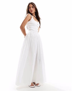 Платье scoop button ribbed bodice with poplin skirt maxi in white Asos design
