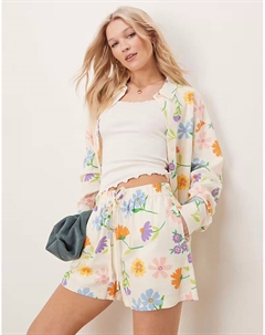 Шорты-стринги из льняного льна цвета каменно-бежевого камня с цветочным принтом, комплект Asos design