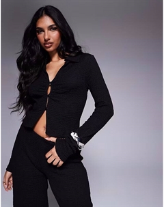 Текстурированная рубашка с длинными рукавами на пуговицах черного цвета, коорд Asos design