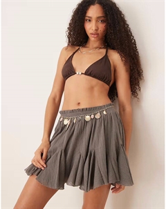 Пляжная мини-юбка-годе с плиссировкой темно-серого цвета Asos design