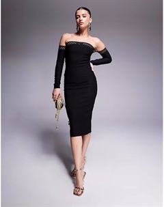 Платье Boobtube миди в рубчик с разрезом черного цвета Goddiva