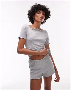 Пижамный комплект из футболки и шорт в рубчик серого цвета Tommy hilfiger