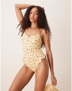 Купальник Cherry Rose с оборкой и съемными подкладками, цвет сливочно-желтый Asos design