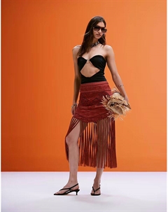 Юбка с вышивкой и бахромой от бордового цвета Asos design