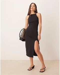 Платье миди с высоким воротом, без рукавов, с разрезом на бедрах, черного цвета Pimkie