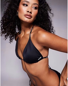 Купальник-топ coord с треугольными чашечками черного цвета и логотипом на завязках Hugo red