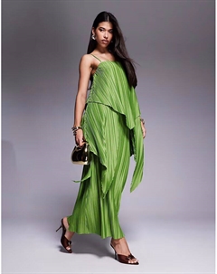 Платье макси премиум-класса с квадратным вырезом, двухслойной плиссе и широким подолом зеленого цвета Asos design