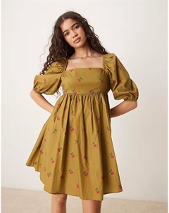 Гламурное мини-платье с квадратным вырезом и завязками на спине в оливково-вишневом цвете Glamorous