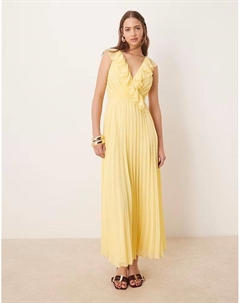 Платье миди с оборками и запахом лимонно-желтого цвета Asos design