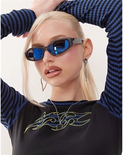 Солнцезащитные очки прямоугольной формы с синими линзами темно-серого цвета Weekday