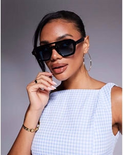 Солнцезащитные очки-авиаторы угловатого цвета черного цвета Asos design