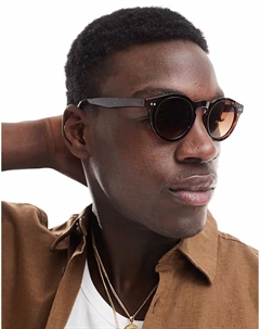 Круглые солнцезащитные очки с коричневыми дымчатыми линзами и оправой черепахового цвета Asos design