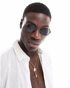 Солнцезащитные очки угловые с дымчатыми линзами и черной металлической оправой Asos design