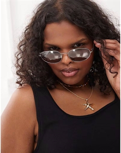 Солнцезащитные очки в овальной металлической оправе с зеркальными линзами серебристого цвета Weekday