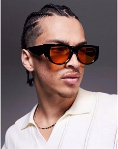 Солнцезащитные очки-авиаторы Festival в массивной оправе с янтарными линзами и черной оправой Asos design