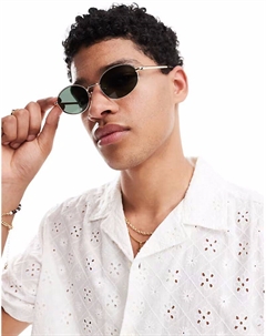 Овальные солнцезащитные очки в металлической оправе золотого цвета Pull & bear