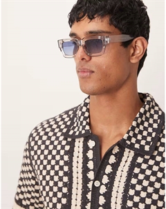 Солнцезащитные очки в квадратной оправе с синими линзами и массивной молочно-серой оправой Asos design