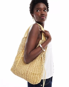 Сумка через плечо из ротанга желтого цвета Pull & bear