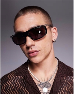 Солнцезащитные очки Festival Racer в черной металлической оправе с бордовыми линзами Asos design