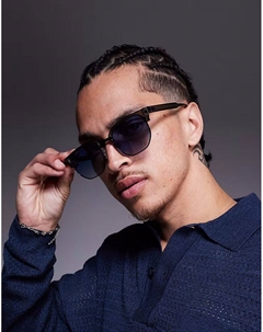 Солнцезащитные очки в стиле ретро в асфальтово-серой и серебристой оправе с синими линзами с эффектом омбре Asos design