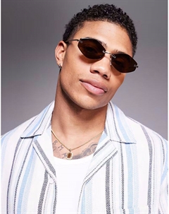 Солнцезащитные очки без оправы Festival в шестиугольной оправе с градиентными линзами коричневого и розового цвета и оправой из золотистого металла Asos design