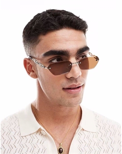 Солнцезащитные очки без оправы прямоугольной формы Festival с коричневыми линзами и золотистой металлической оправой Asos design