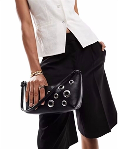 Круглая сумка через плечо черного цвета с заклепками Asos design